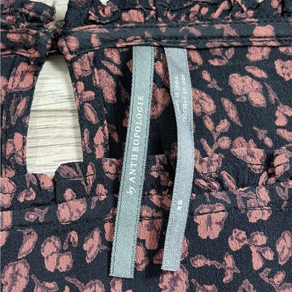 Anthropologie Nichola Peplum Blouse Black Pink Dark Floral Whimsy Boho Fairy - Picture 5 of 12